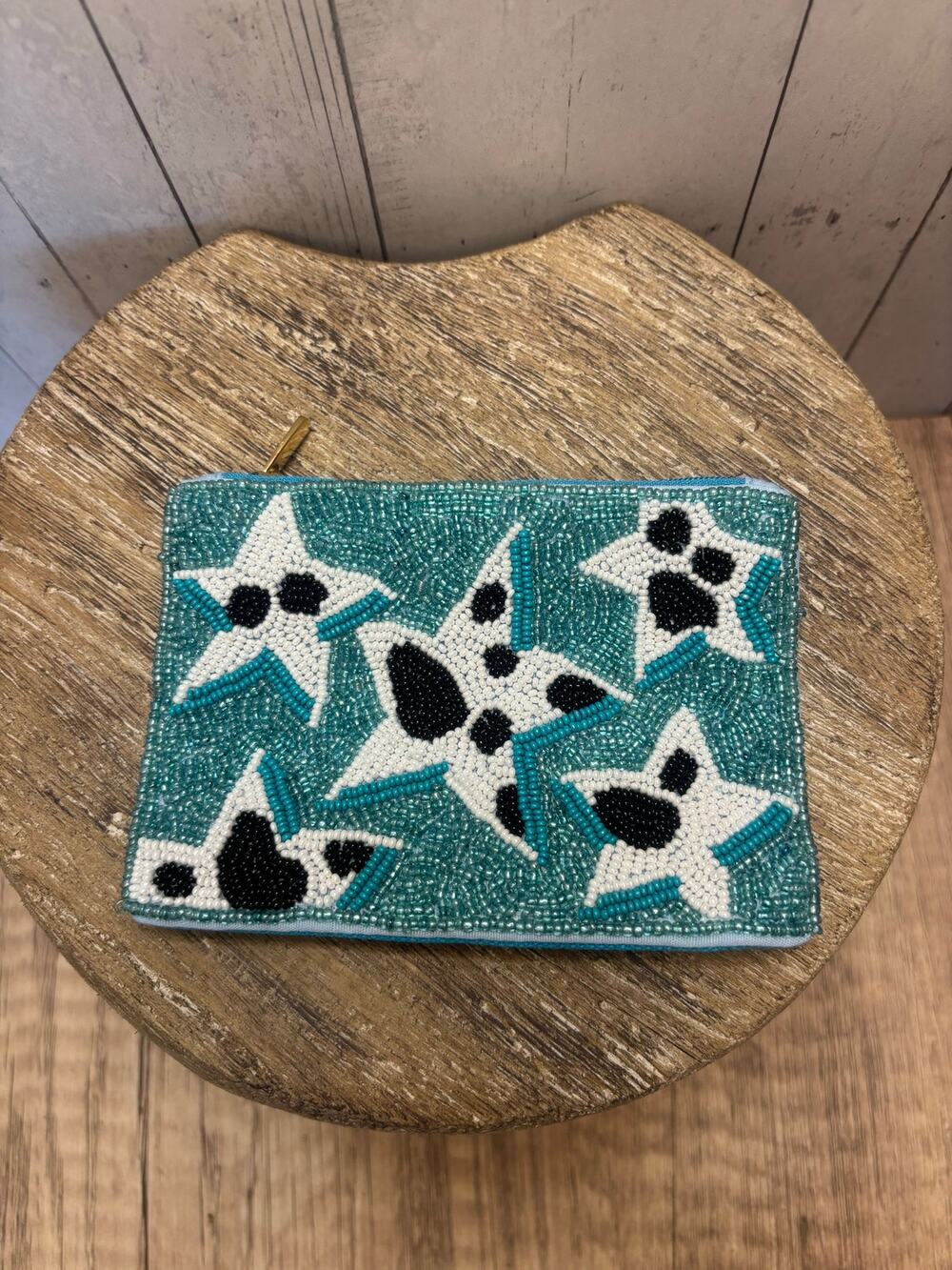 Beaded Dark Blue Coin Purse Star Stars Cow Western Womens Travel Pouch NEW!